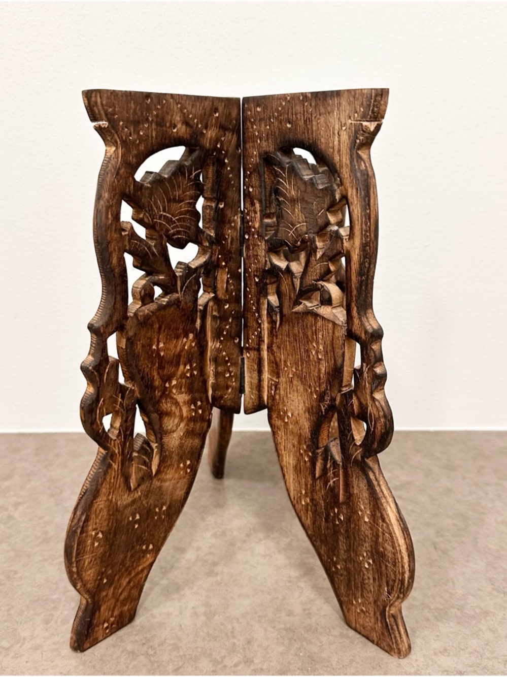 Hand-Carved Wooden Decorative Plant Stand - Folding Brown. 11 X 7”